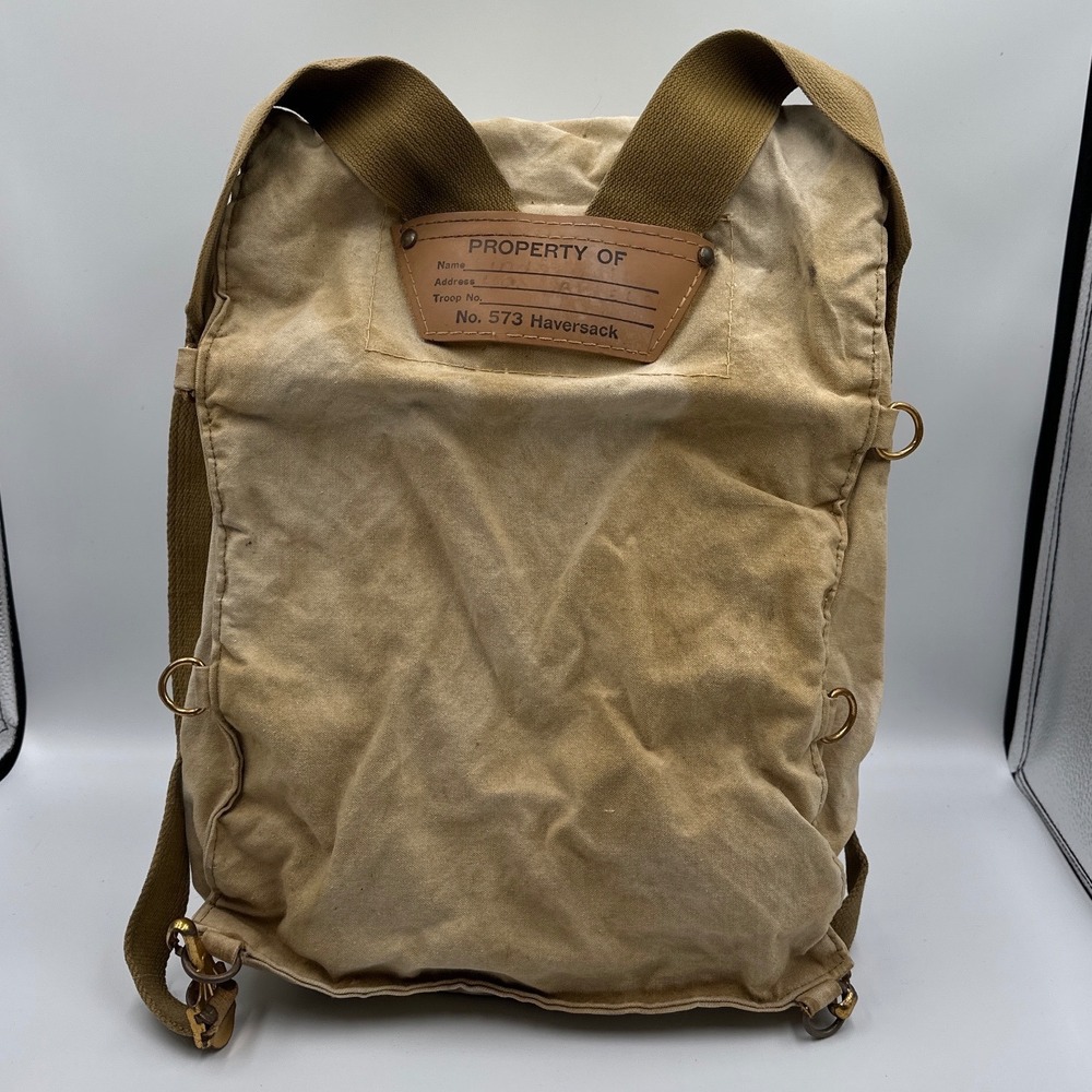Vintage Boy Scouts of America No 573 Haversack Tan Canvas Backpack BSA Logo - Picture 3 of 6